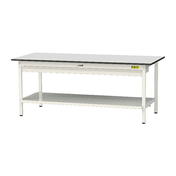 ●u.ヤマキン/山金工業 【SUR-1875WTT-GYW】ワークテーブル 150シリーズ 固定式 ワイド引出し付 H740mm 全面棚板付 RoHS2指令対応塩ビシート天板 組立式｜あいあいショップさくら