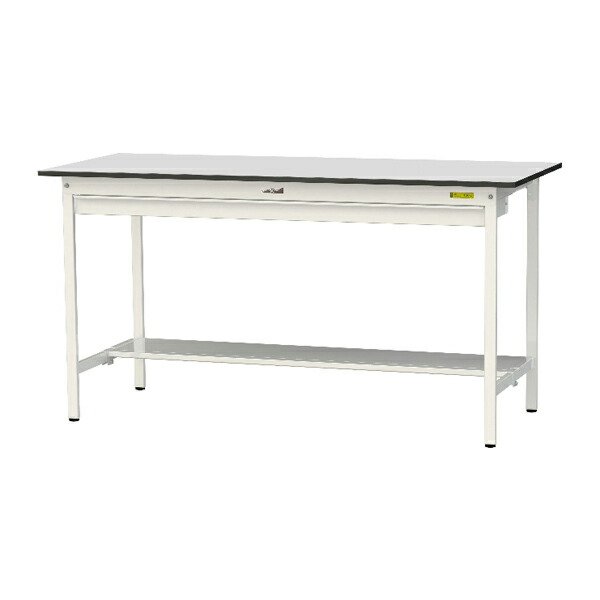 ●u.ヤマキン/山金工業 【SURH-1875WT-GYW】ワークテーブル 150シリーズ 固定式 ワイド引出し付 H950mm 半面棚板付 RoHS2指令対応塩ビシート天板 組立式|あいあいショップさくら