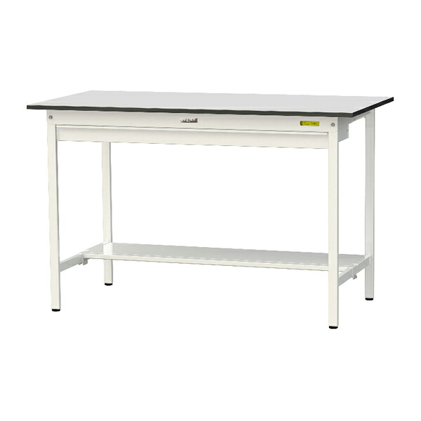 ●u.ヤマキン/山金工業 【SURH-1575WT-GYW】ワークテーブル 150シリーズ 固定式 ワイド引出し付 H950mm 半面棚板付 RoHS2指令対応塩ビシート天板 組立式