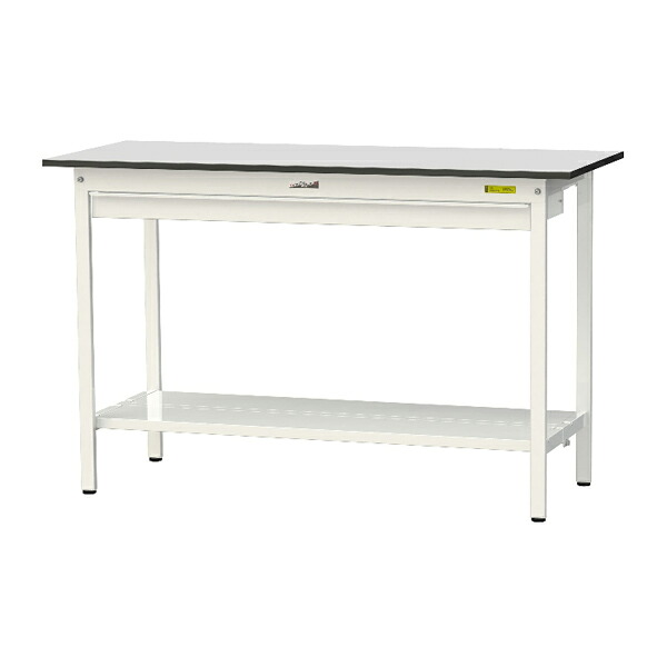 ●u.ヤマキン/山金工業 【SURH-1560WTT-GYW】ワークテーブル 150シリーズ 固定式 ワイド引出し付 H950mm 全面棚板付 RoHS2指令対応塩ビシート天板 組立式