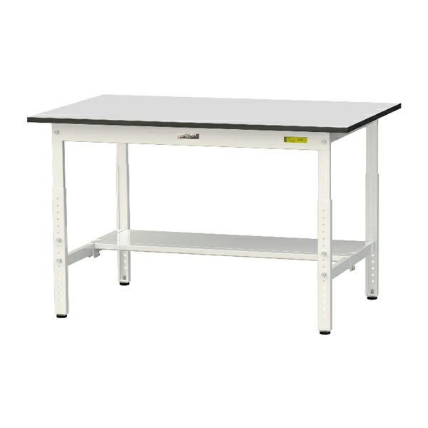 ●u.ヤマキン/山金工業 【SURA-1275T-GYW】ワークテーブル 150シリーズ 高さ調整タイプ H600mm～H900mm 半面棚板付 RoHS2指令対応塩ビシート天板 組立式