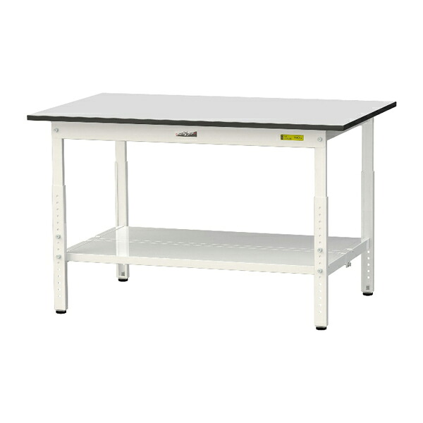 ●u.ヤマキン/山金工業 【SURA-1275TT-GYW】ワークテーブル 150シリーズ 高さ調整タイプ H600mm~H900mm 全面棚板付 RoHS2指令対応塩ビシート天板 組立式|あいあいショップさくら
