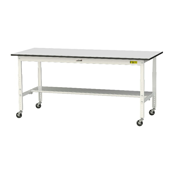 ●u.ヤマキン/山金工業 【SURAC-1875T-GYW】ワークテーブル 150シリーズ 高さ調節タイプ移動式 H685mm～H985mm 半面棚板付 塩ビシート天板 組立式 43,329円