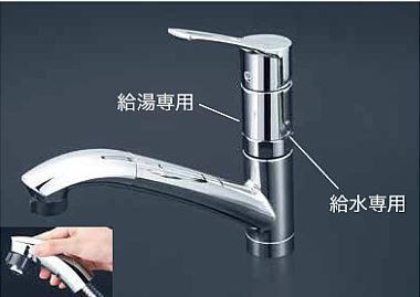 KVK 水栓金具【KM5031TTN】流し台用シングル生き肝式シャワー付練り合わせる栓 水・給湯繋ぎ合わせる〔HB〕