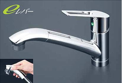 KVK 水栓金具【KM5031ZTEC】流し台用シングルレバー式シャワー付混合栓 シャワー引出タイプ eレバー 寒冷地用〔HB〕