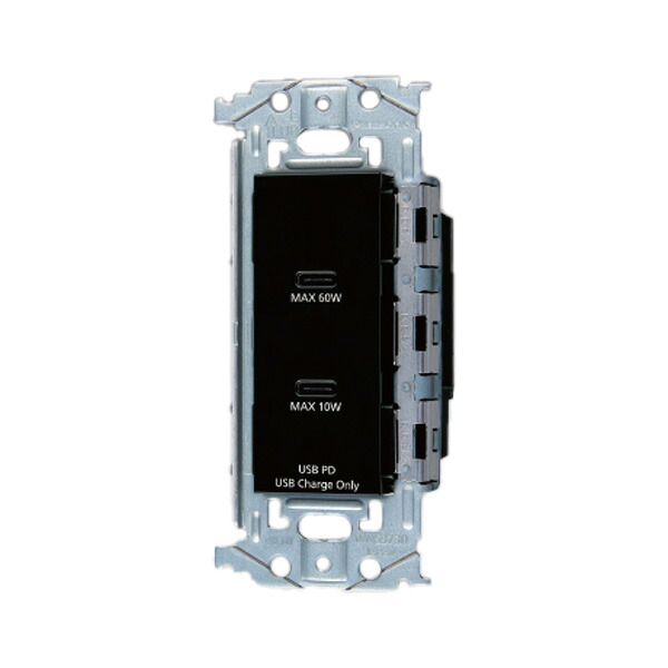 パナソニック 架線物の具【WTL1488B】現金前貸しつづき物 埋込申し受ける用 USB差し込み2界面 最大限度60W (USB-C) 金属元素枠付 黒いこと 電設資材-その他