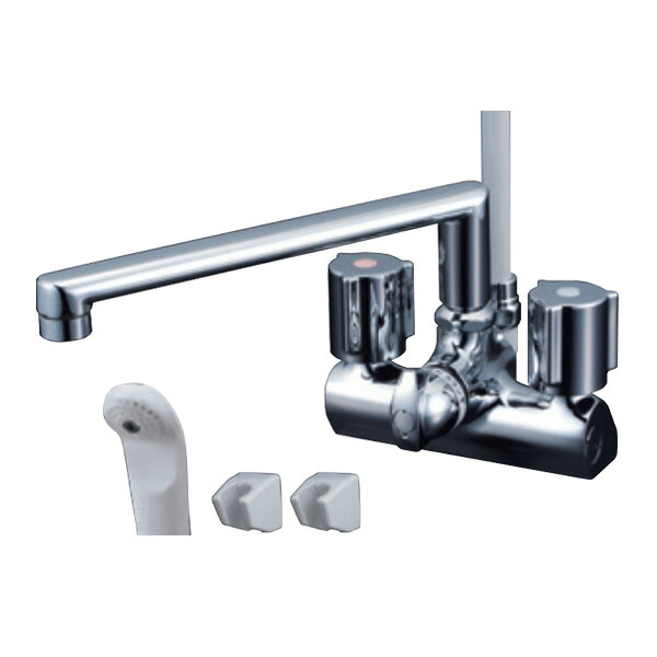 ◆在庫有り!KVK 水栓金具【KF206GN】デッキ型一時止水付2ハンドルシャワー 取付ピッチ120mm 一般地用