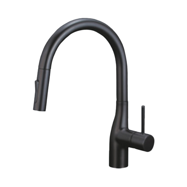 ◆店卸し資産有り！KVK 水栓金具【KM6061ECM5】引っ敷き黒いこと 流し台用シングル生き肝式シャワー付雑ぜ合わせる栓 グースネック シャワー抽き出し手合い e生き肝