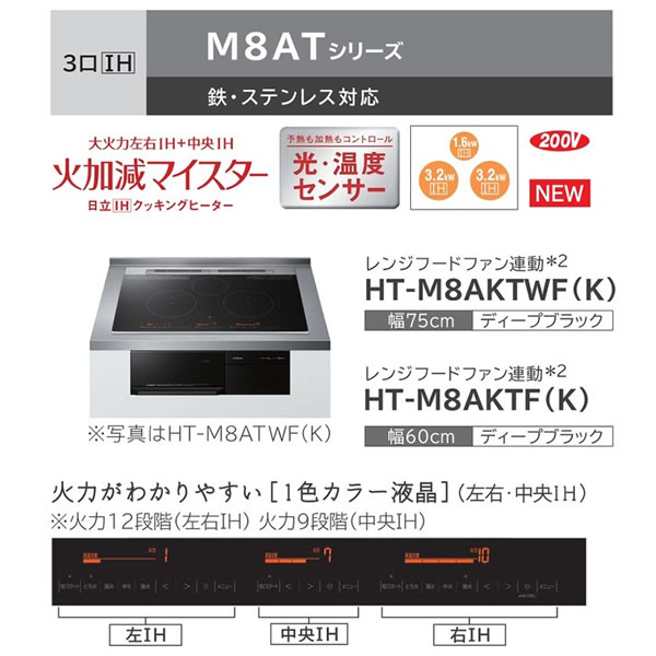 送料込 日立 Ihクッキングヒーター Ht M8aktwf K ディープブラック 大火力3口ih M8atシリーズ 鉄 ステンレス対応 火加減マイスター 単相0v用 幅75cm 海外最新 Www Kslcity Com My