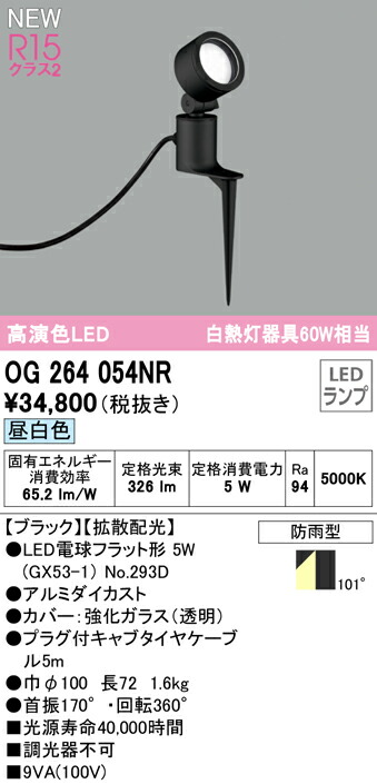 オーデリック LEDエクステリアスポットライト 防雨型 LED電球フラット形 人感センサー付 白熱灯器具60W相当 OG264027LR