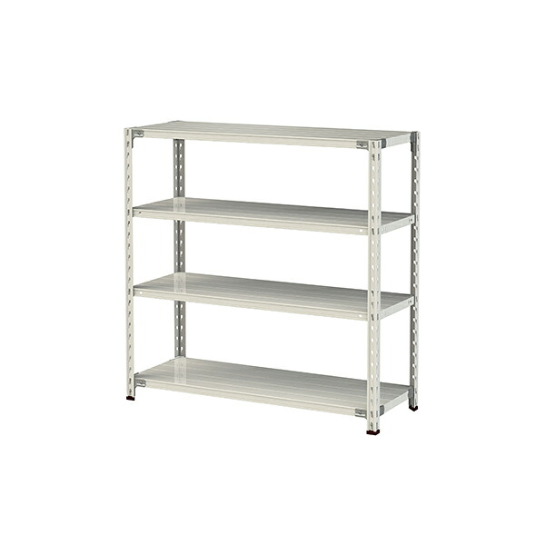 ●u.ヤマキン/山金工業【1.5S4445-4W】ボルトレス軽中量ラック(150kg/段) 4段 間口1200mm ホワイトグレー 組立式