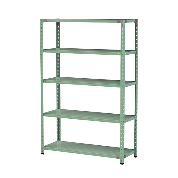 ●u.ヤマキン/山金工業【1.5S6445-5G】ボルトレス軽中量ラック(150kg/段) 5段 間口1200mm ライトグリーン 組立式|あいあいショップさくら