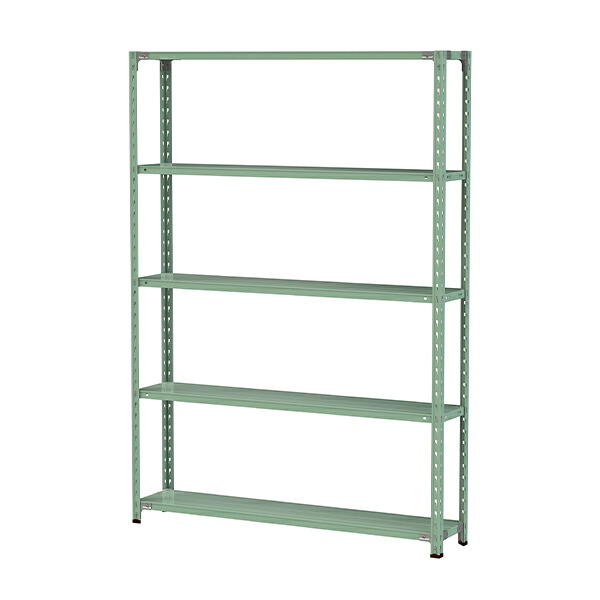 ●u.ヤマキン/山金工業【1.5S7530-5G】ボルトレス軽中量ラック(150kg/段) 5段 間口1500mm ライトグリーン 組立式
