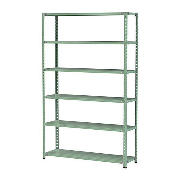 ●u.ヤマキン/山金工業【1.5S8545-6G】ボルトレス軽中量ラック(150kg/段) 6段 間口1500mm ライトグリーン 組立式
