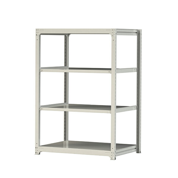 ●u.ヤマキン/山金工業【3S6491-4W】ボルトレス中量ラック(300kg/段) 4段 単体 高さ1800mm ホワイトグレー 組立式