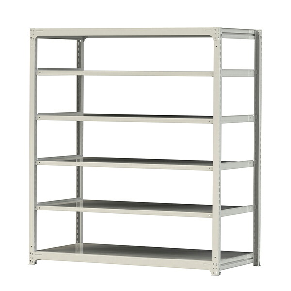 ●u.ヤマキン/山金工業【3S7691-6W】ボルトレス中量ラック(300kg/段) 6段 単体 高さ2100mm ホワイトグレー 組立式|あいあいショップさくら
