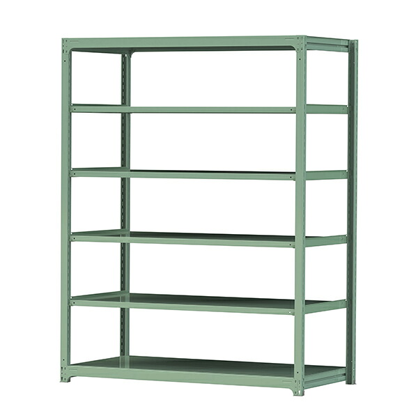●u.ヤマキン/山金工業【3S8691-6G】ボルトレス中量ラック(300kg/段) 6段 単体 高さ2400mm ライトグリーン 組立式｜あいあいショップさくら
