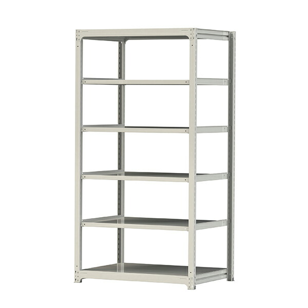 ●u.ヤマキン/山金工業【5S8491-6W】ボルトレス中量ラック(500kg/段) 6段 単体 高さ2400mm ホワイトグレー 組立式