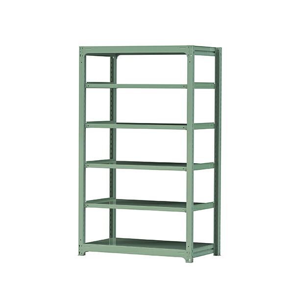 ●u.ヤマキン/山金工業【5S7470-6G】ボルトレス中量ラック(500kg/段) 6段 単体 高さ2100mm ライトグリーン 組立式｜あいあいショップさくら