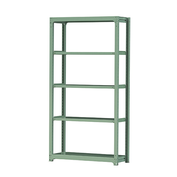 ●u.ヤマキン/山金工業【5S8448-5G】ボルトレス中量ラック(500kg/段) 5段 単体 高さ2400mm ライトグリーン 組立式|あいあいショップさくら