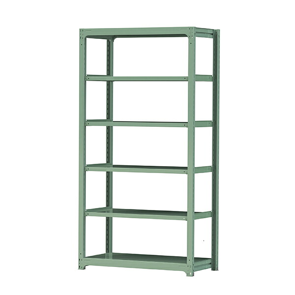 ●u.ヤマキン/山金工業【5S8462-6G】ボルトレス中量ラック(500kg/段) 6段 単体 高さ2400mm ライトグリーン 組立式