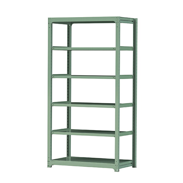 ●u.ヤマキン/山金工業【5S8470-6G】ボルトレス中量ラック(500kg/段) 6段 単体 高さ2400mm ライトグリーン 組立式｜あいあいショップさくら