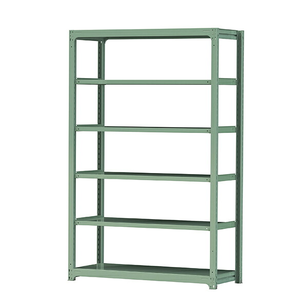 ●u.ヤマキン/山金工業【5S8562-6G】ボルトレス中量ラック(500kg/段) 6段 単体 高さ2400mm ライトグリーン 組立式