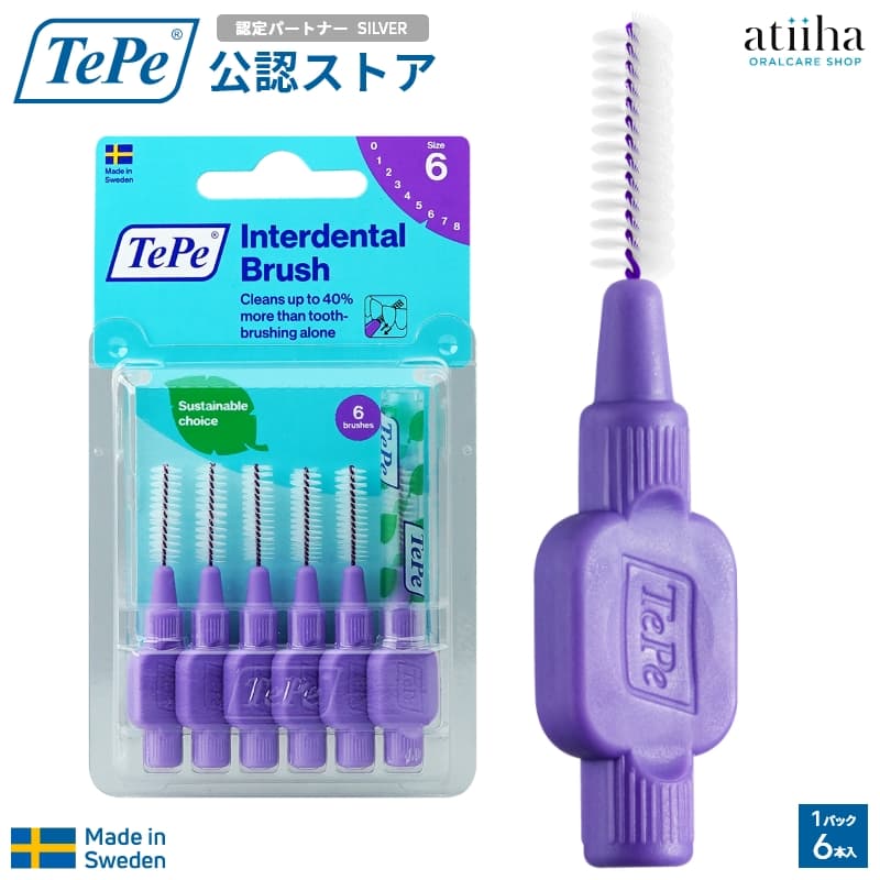 テペ 歯間毛はらい TePe Interdental Brush 事あたらしい歯間毛はらい 6本入 ブリスターパック パープル【1.1粍】TePeお墨付き共同作業者バス発着場 歯垢取りすてる 歯周病止めること エコ原料品 オーラルケア