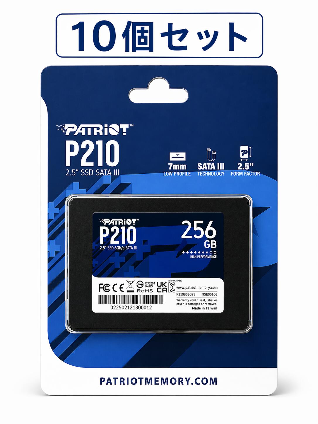 【10個書き割り】Patriot P210 SATA 3 256GB SSD 2.5 Inch Internal Solid State Drive 10 Pack P210S256G2510