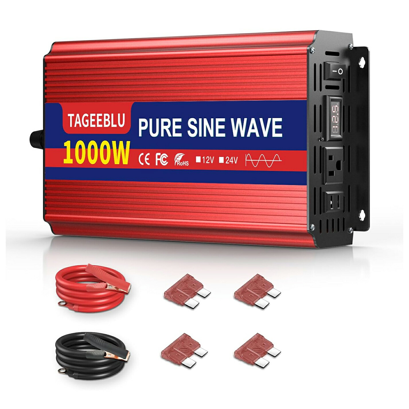 TAGEEBLU 1000W 正弦波 インバーター 12v 100v, DC12V（直流）をAC100V（交流）車 インバーター に変換 LiFePO4バッテリー対応 キャンピングカー、キャンプ 船、太陽光発電、災害対策 地震 防災用品 停電の対策