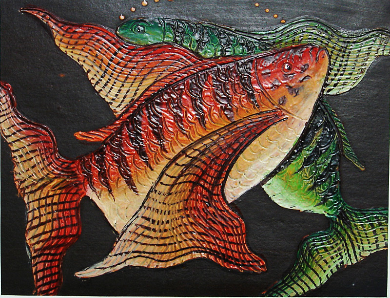 絵画 油絵 魚 F8+golnoorclub.com