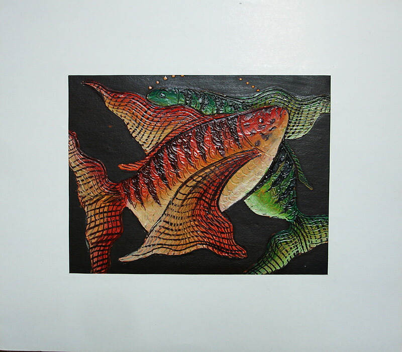 バリ島　絵画　カラフルな魚 パリ水族館個展】 パリ水族館さんが絵を使って映像も作って