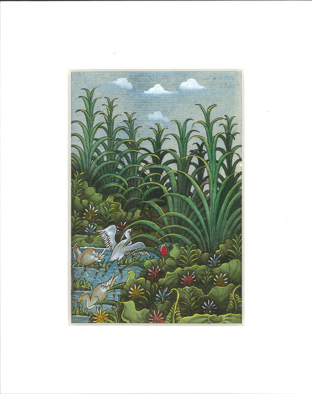 バリ絵　精緻な極細密画　超 楽天市場】バリ細密画 深い森の鷺たち（1） : ふじた屋 あい