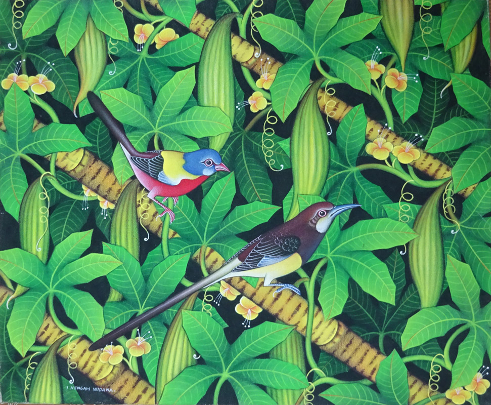 バリ絵画 青い鳥D（1点もの）額なし｜ふじた屋　あいランドガーデン