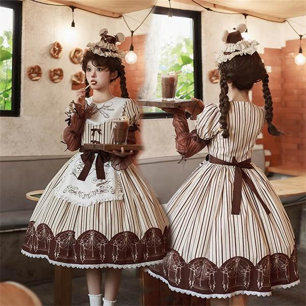 ワンピース ロリータ ハロウィン リボン ロングドレス Lolita ゴスロリ ハイウエスト Aライン 衣装 コーディネート 可愛い 仮装