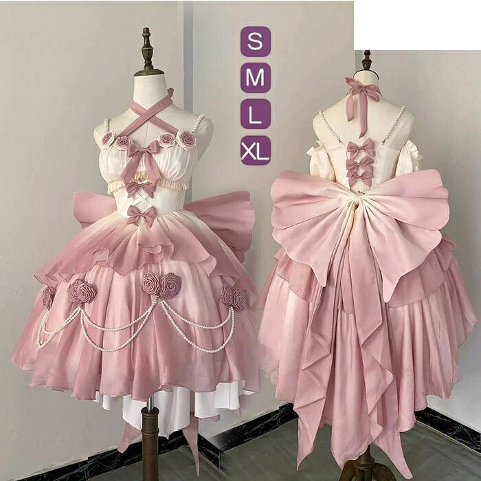 ロリータ jsk ワンピース 可愛い プリンセスドレス お姫様 Lolita グラデーションピンク ロリータ服 リボン 可愛い アイドル衣装 コスチューム