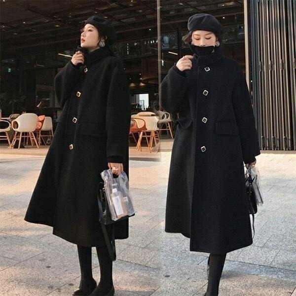 ラシャ厚地の外套 チェスターコート レデイース 秋冬 40代 オシャレ 韓国風 好いたらしいめ ロング丈厚地の外套 長袖 膝下 無地 a伝達ルート厚地の外套黒チェスターコート 雅びやか 新作