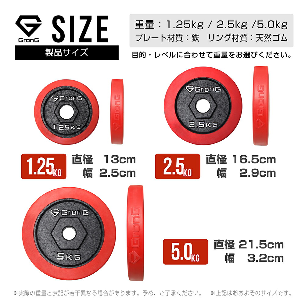 2021年最新入荷 GronG グロング アイアンダンベル プレート 追加 セット バーベル 2.5kg×2 計5kg ラバー付き シャフト径28mm  www.viksjoen.no