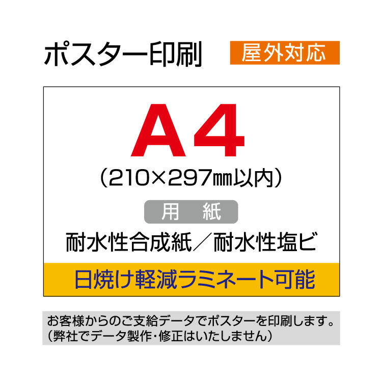 楽天市場】ポスター印刷（屋外用／耐水紙）A2（420×594mm以内） : 看板