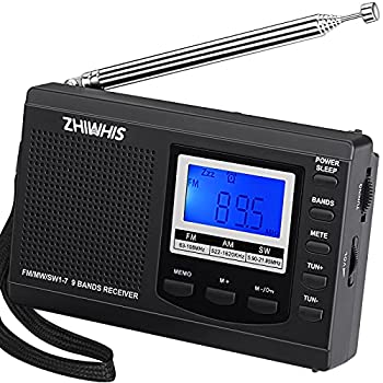 【中古】ZHIWHIS ラジオ 小型ポータブル FM/AM/SW ワイドfm対応 クロック防災ラジオ 電池式 タイマー/目覚まし時計/デジタル時計/キーロック/プリセット