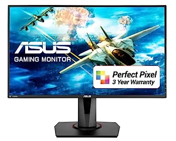 【中古】ASUS ゲーミングモニター VG278QR 27in/盛りだくさん固定ディスク/0.5ms/165サイクル/G-SYNC Compatible/FreeSync/HDMI,DP,DVI/高さ自然調整 縦回転させる/金棒引き/3年