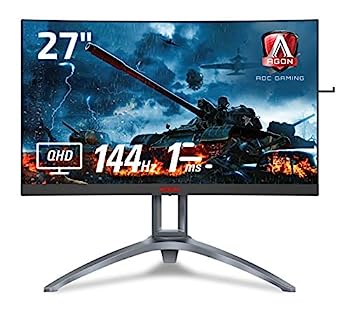 【中古】（非常に良い）AOC ゲーミングモニター AG273QCX/11(27インチ/曲面/144Hz/1ms/HDMI/DisplayPort/フリッカーフリー/FreeSync2/高さ調整/DisplayHDR400)