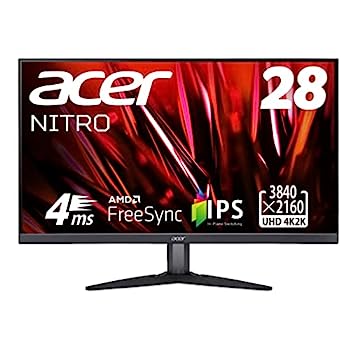【中古】(非常に良い)Acer ゲーミングモニター Nitro KG282Kbmiipx 28インチ IPS 非光沢 4K 60Hz 4ms(GTG)HDMI2.0 HDR10 スピーカー内蔵 VESAマウント対応 チルト フ