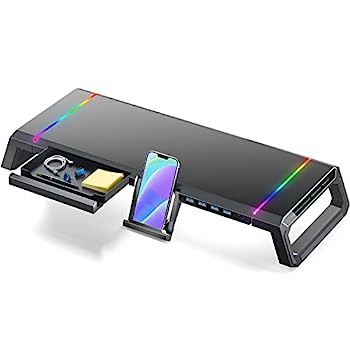 【中古】TopMate モニタースタンド デスク用 RGBゲームライト USB 3.0ハブ付き 折りたたみ式コンピュータスクリーンライザー 収納引き出しと電話ホルダー｜IINEX