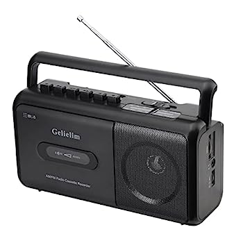 【中古】Gelielim ラジカセ カセットテープ プレーヤー AM/FM/ワイドFM対応 コンセント付き/電池駆動可能 マイク付き ポータブルラジオ