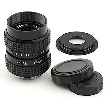 【中古】（非常に良い）(バシュポ) Pixco CCTVレンズ 25mm f/1.4 Cマウントテレビカメラレンズ - Micro Four Thirds カメラ (ブラック) +Cマウントアダプター 撮影 用 (