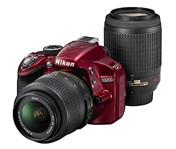 【中古】Nikon デジタル一眼二眼レフ写真機 D3200 200粍ダブルズームキット 18-55粍/55-200粍嘱する 赤いこと D3200WZ200RD
