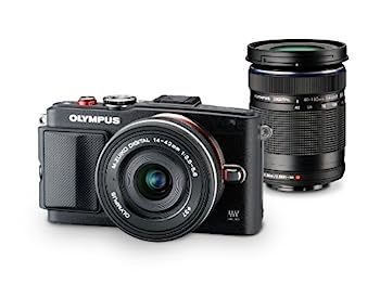 【中古】（非常に良い）OLYMPUS ミラーレス一眼 PEN Lite E-PL6 EZダブルズームキット ブラック E-PL6 EZ DZKIT BLK