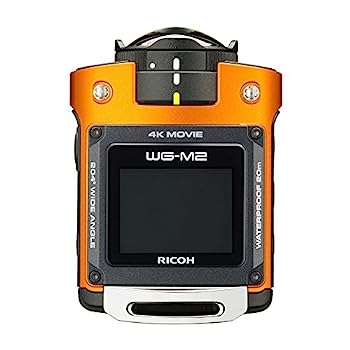 【中古】RICOH 雨合羽動き写真器 WG-M2 オレンジ色 4K映像 超広角204度 ハウジング不必要 雨合羽20m 耐衝撃2m 03801