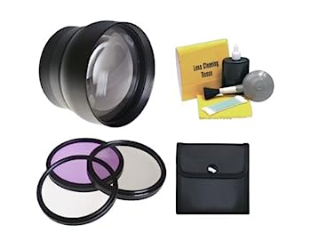 【中古】58mm 2.2X スーパー望遠レンズ (Canon TC-DC58Bのより強い代替品) + 58mm 3ピースフィルターキット 紫外線、偏光、蛍光 + Nwv Direct クリーニン